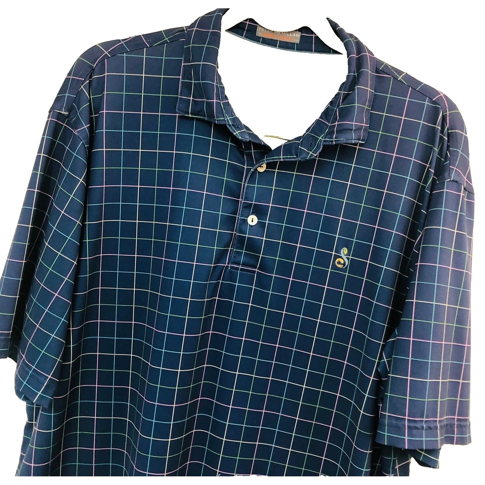 Peter Millar Mens Summer Comfort Polo Shirt Pane Plaid Check Performnce Preppy L